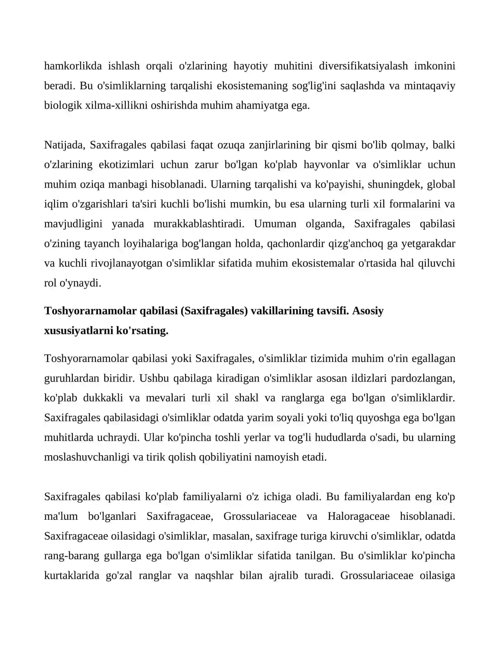 Toshyorarnamolar - saxifragales. qabilasi. Toshyorardoshlar - Saxifragaceae. oilasi tavsifi va va asosiy vakillari. 4