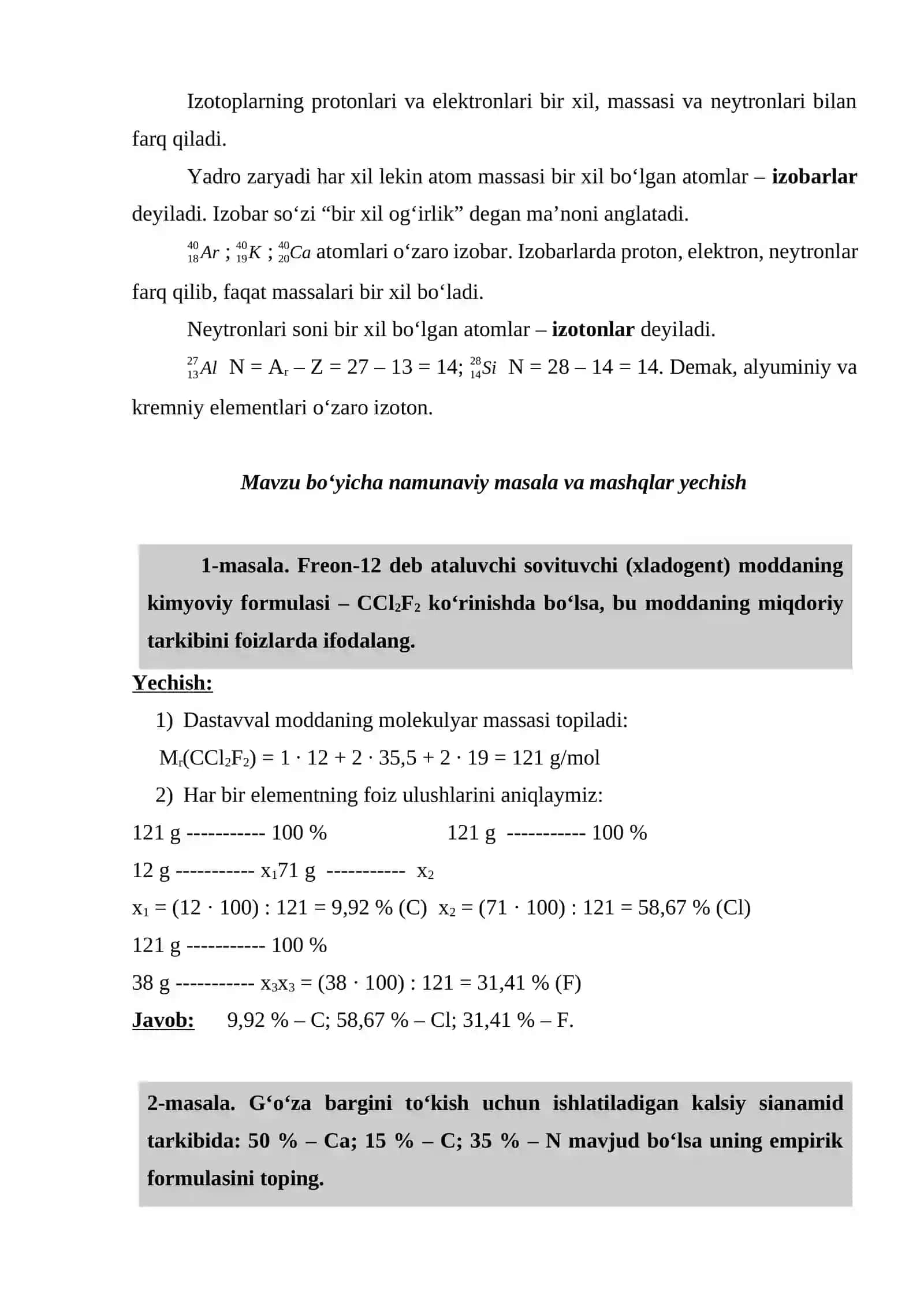 Kimyoviy elementlar, kimyoviy formula va mashqlar 4