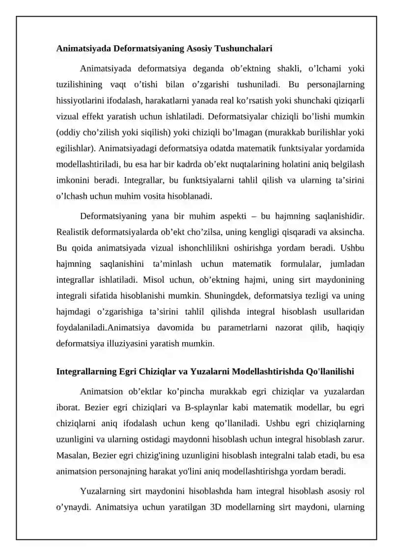 Animatsiya filimlarida harakat va obeyktlar deformatsiyalashda integral hisob tadbiqlari 4