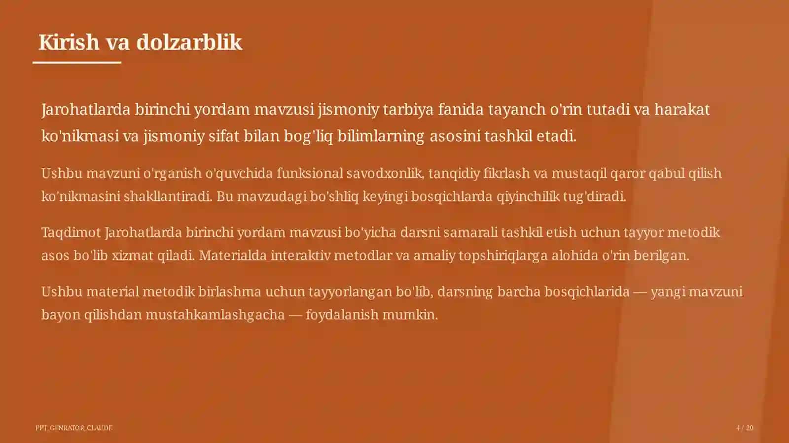 Jarohatlarda birinchi yordam (9-sinf) 4
