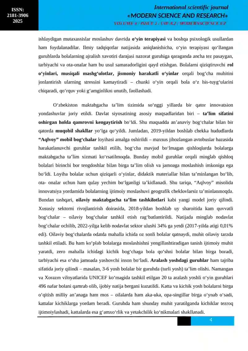 BOLALARNI MAKTABGACHA TA’LIM TASHKILOTI SHAROITIGA MOSLASHISHINI TA’MINLASH YO‘LLARI 4