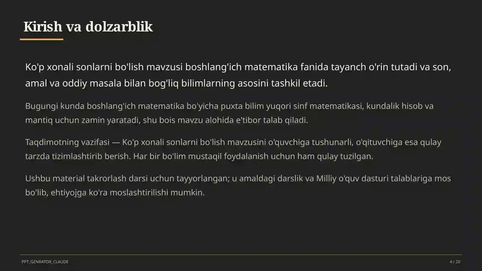 Ko'p xonali sonlarni bo'lish (4-sinf) 4