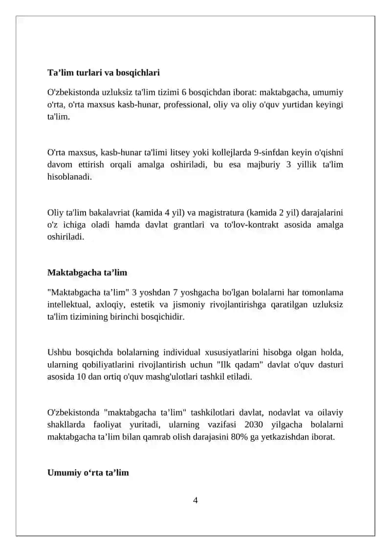 OʻZBEKISTON RESPUBLIKASINING “TAʼLIM TOʻGʻRISIDA”GI QONUNI VA TAʼLIM TIZIMI TURLARI 4