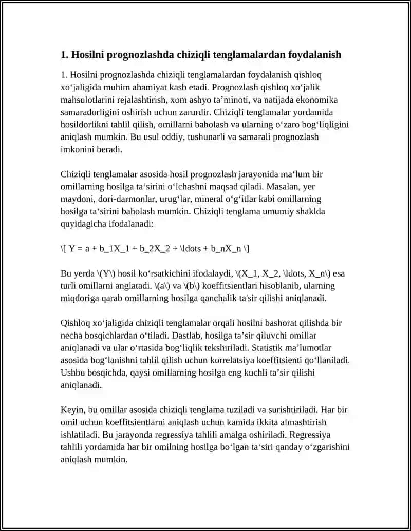 Qishloq xo‘jaligi masalalarida chiziqli tenglamalarning qo‘llanilishi 4