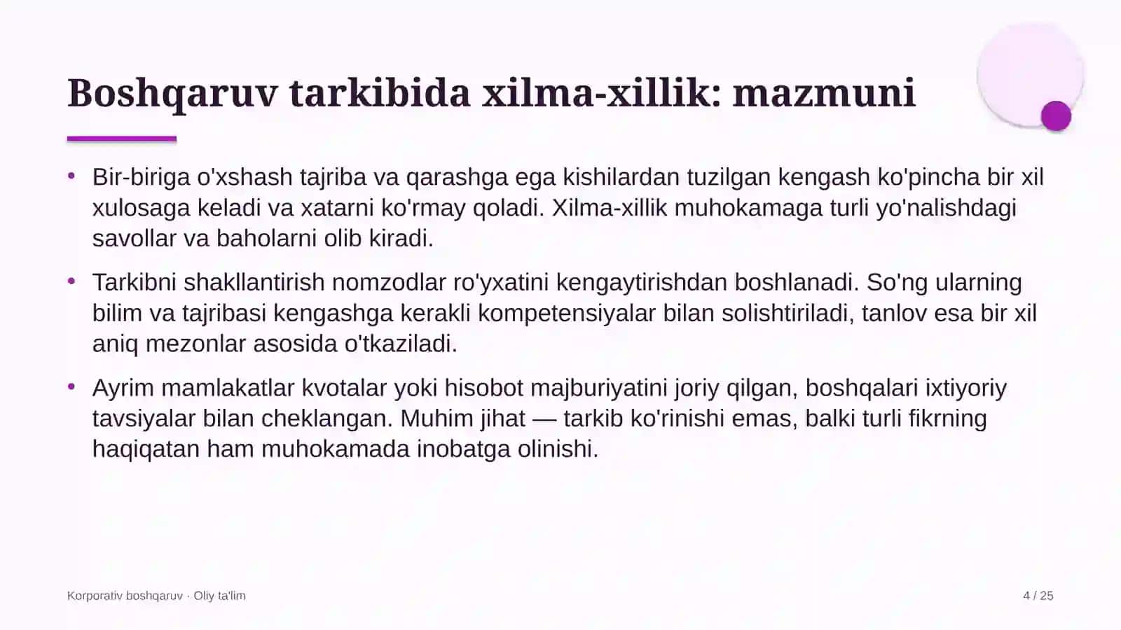 Korporativ boshqaruv · Oliy ta'lim 4