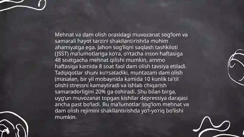 Salomatlikni saqlashda kun davomida mehnat va dam olishning ahamiyati 4