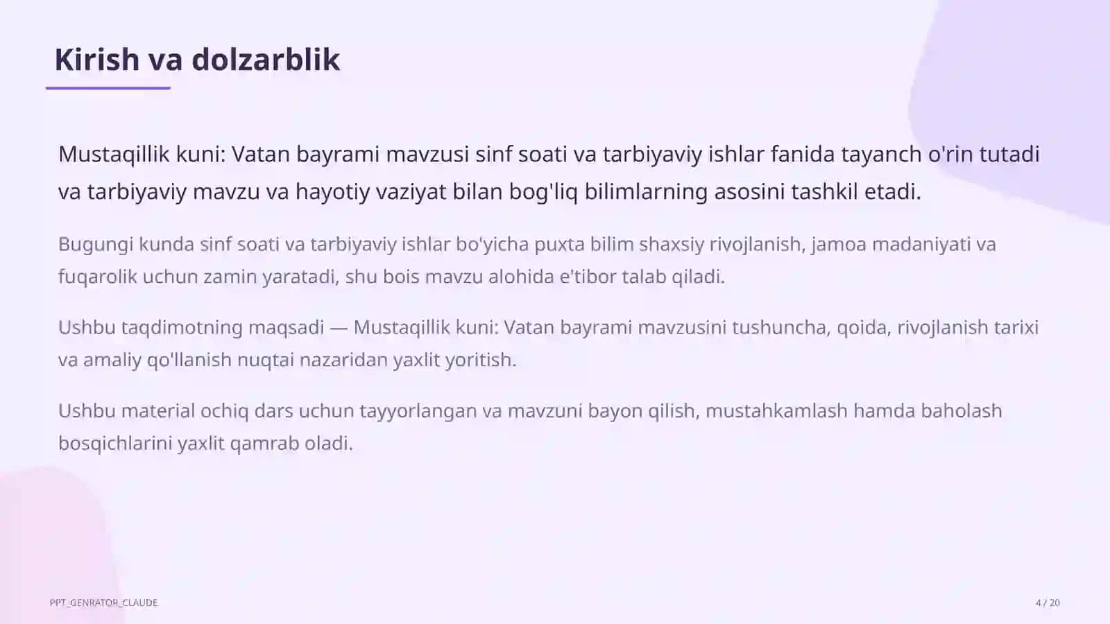 Sinf soati va tarbiyaviy tadbirlar 4