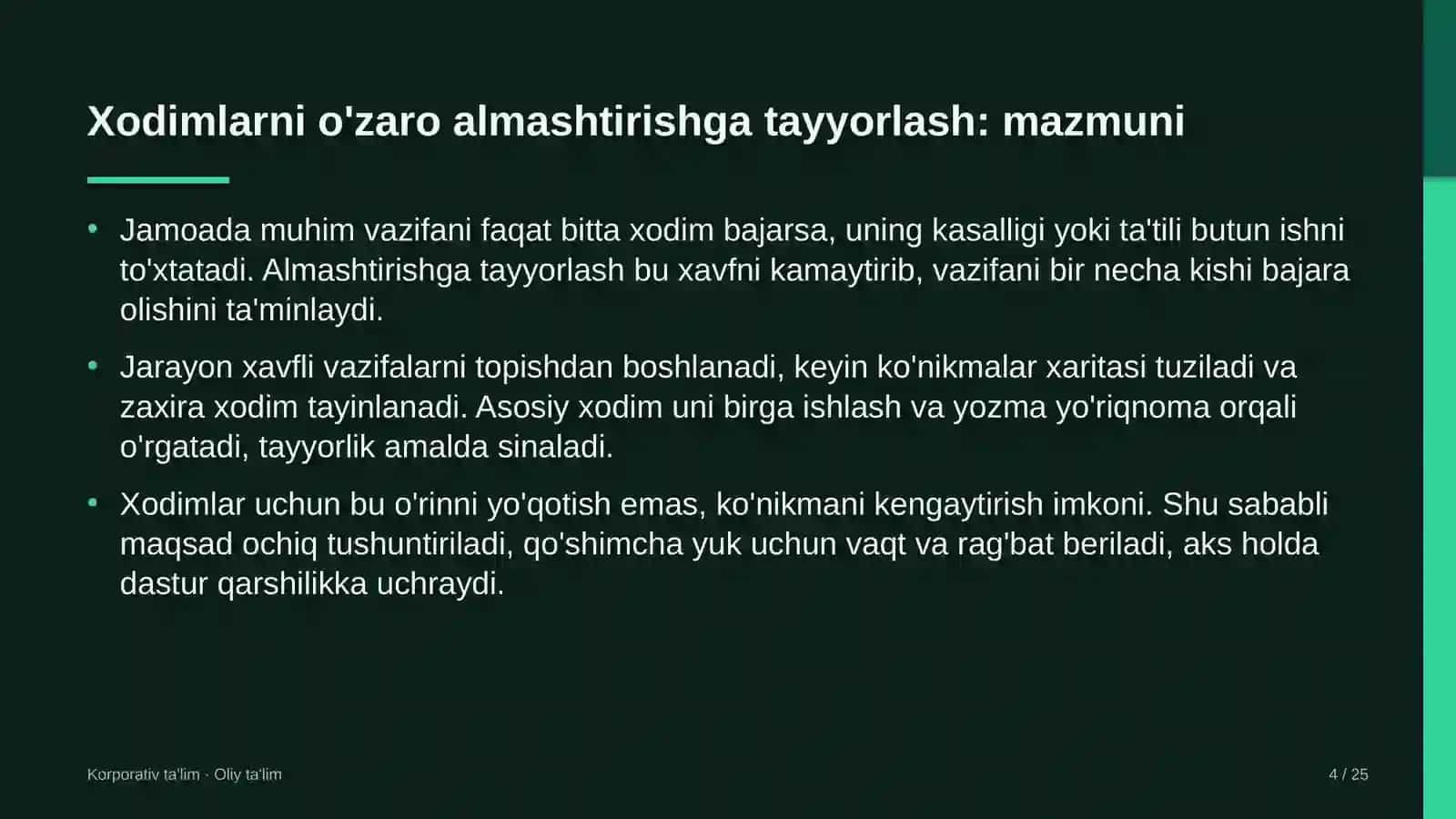 pensiya jamg'armasida xodimlarni o'zaro almashtirishga tayyorlash 7748 4