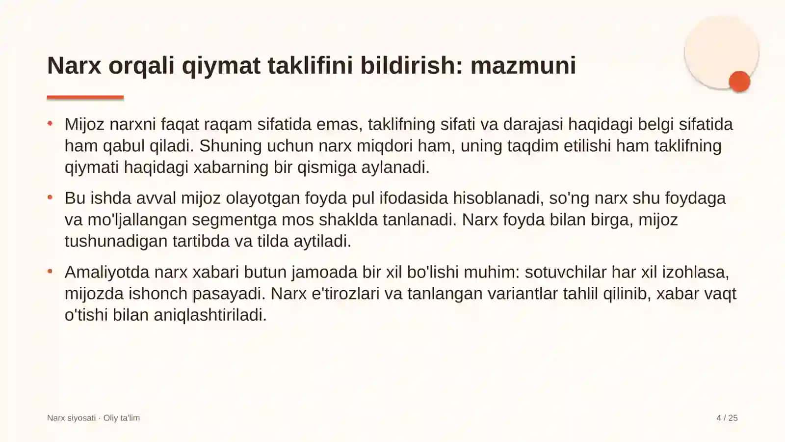 Narx siyosati · Oliy ta'lim 4