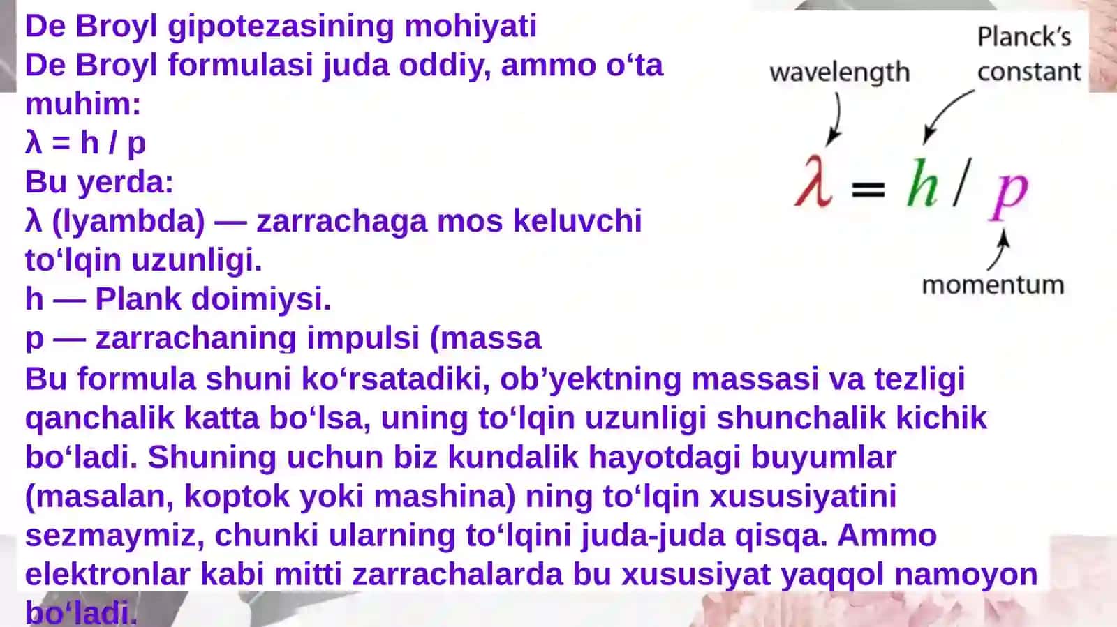 Zarrachalarning to’lqin xususiyati 4