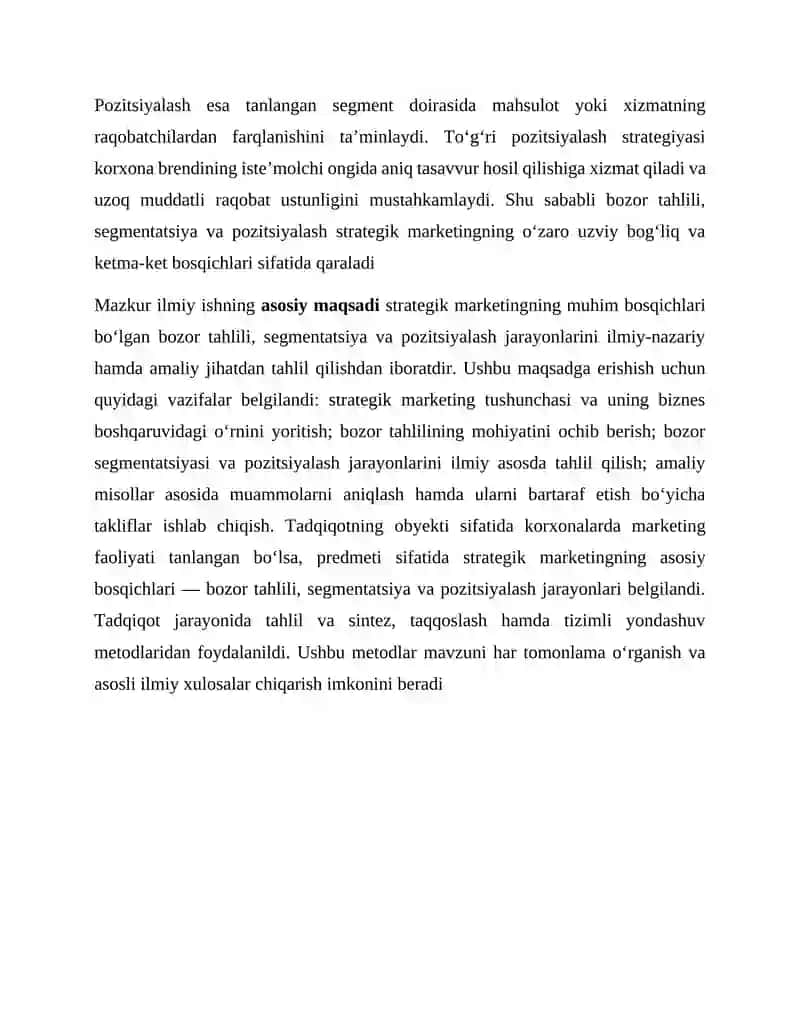 Strategik marketingning asosiy bosqichlari: bozor tahlili, segmentatsiya, pozitsiyalash 4