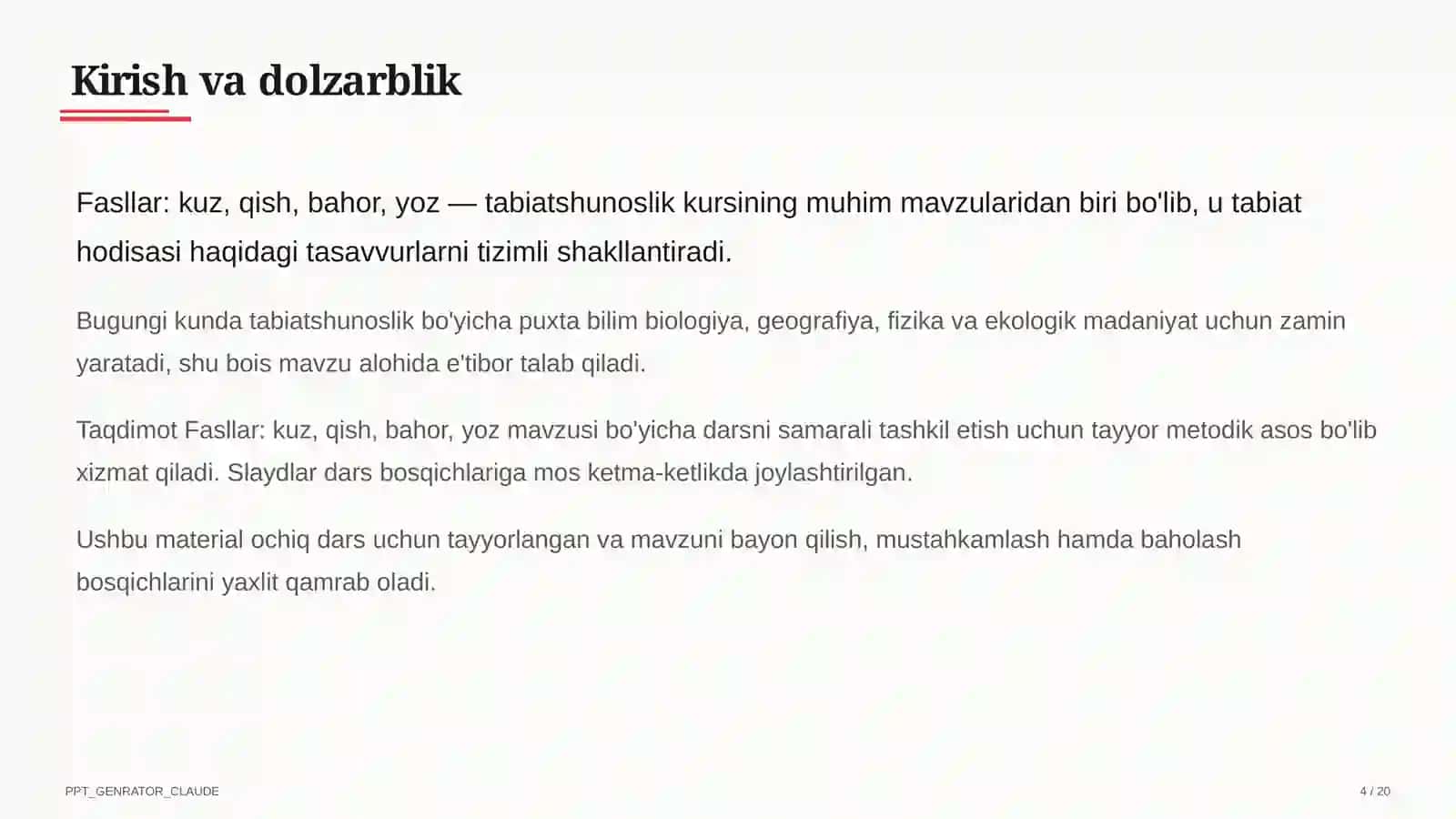 Fasllar: kuz, qish, bahor, yoz 4