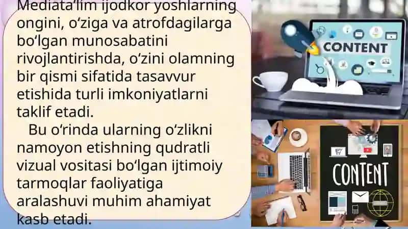 Media kontent yaratish va undan foydalanish. Media matnlarni yaratish 4
