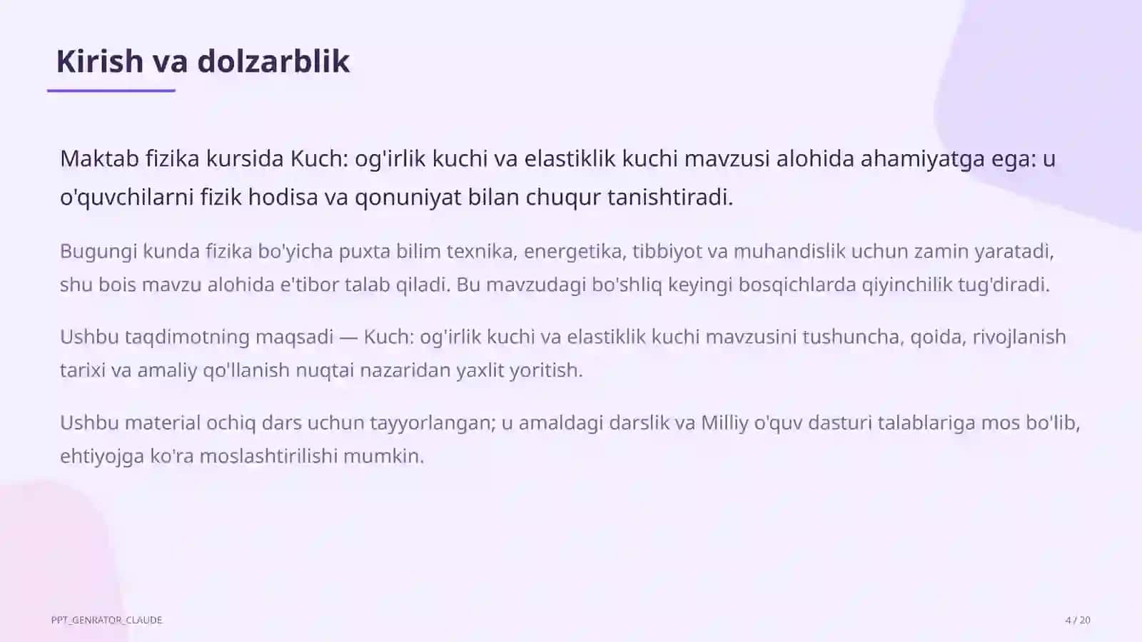 Fizika (6–11) — ochiq dars uchun 4