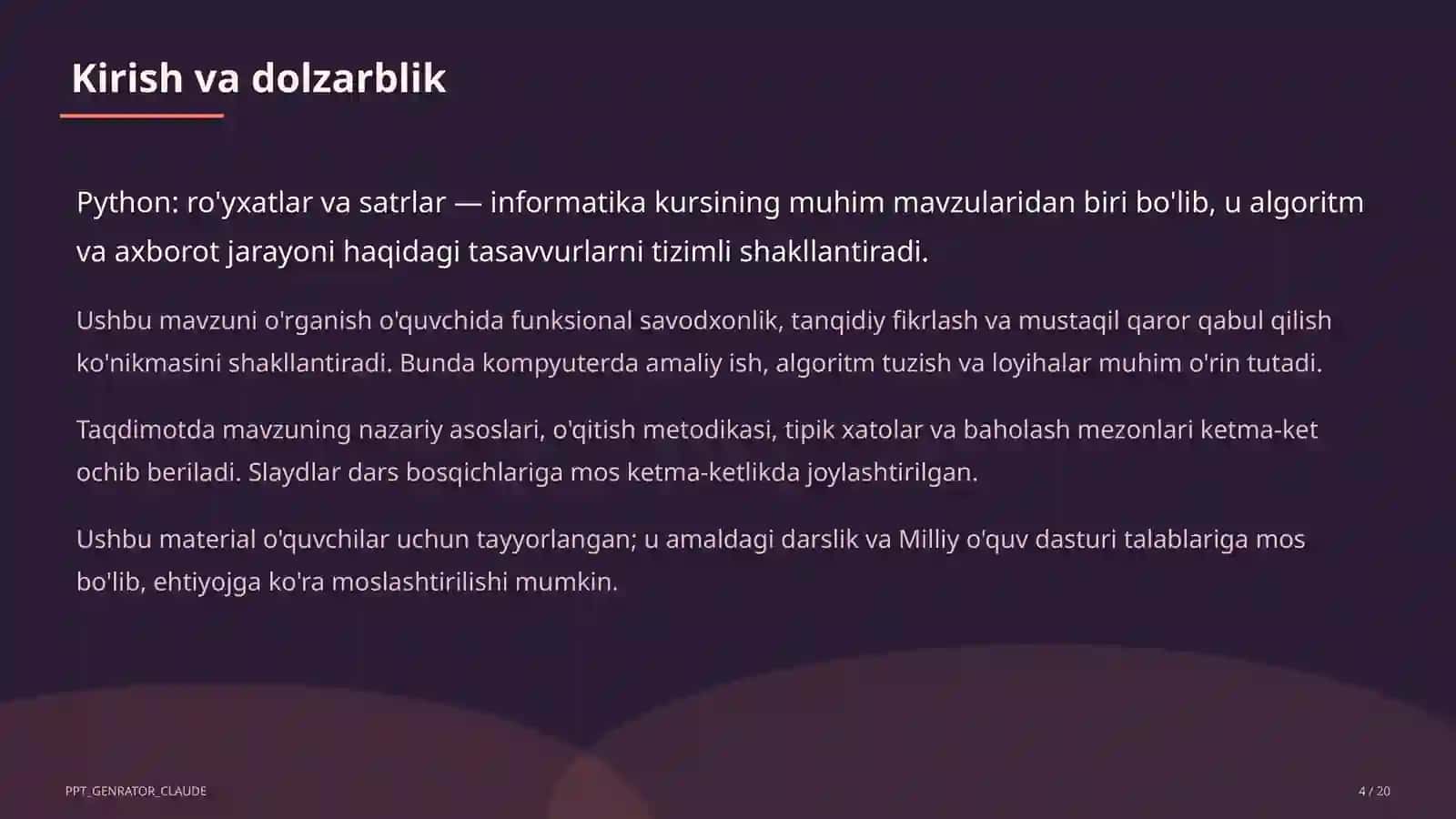 Python: ro'yxatlar va satrlar (9-sinf) 4