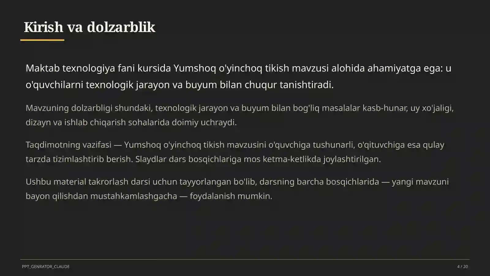 Texnologiya (1–11) — takrorlash darsi uchun 4