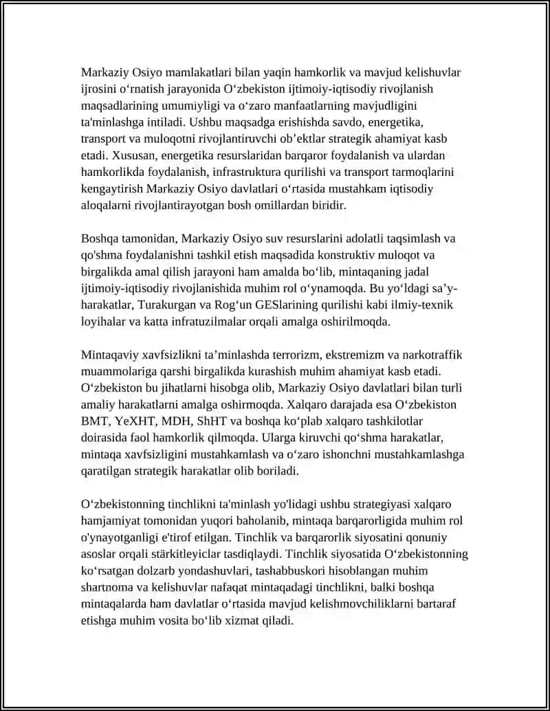 Oʻzbekistonning Markaziy Osiyoda Tinchlik va Barqarorlikni Taminlash 4