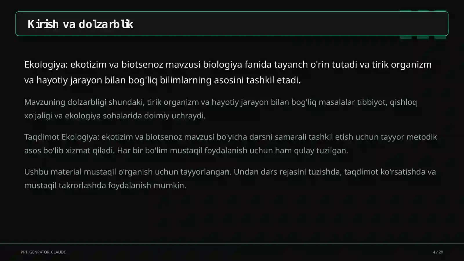 Ekologiya: ekotizim va biotsenoz (10-sinf) 4