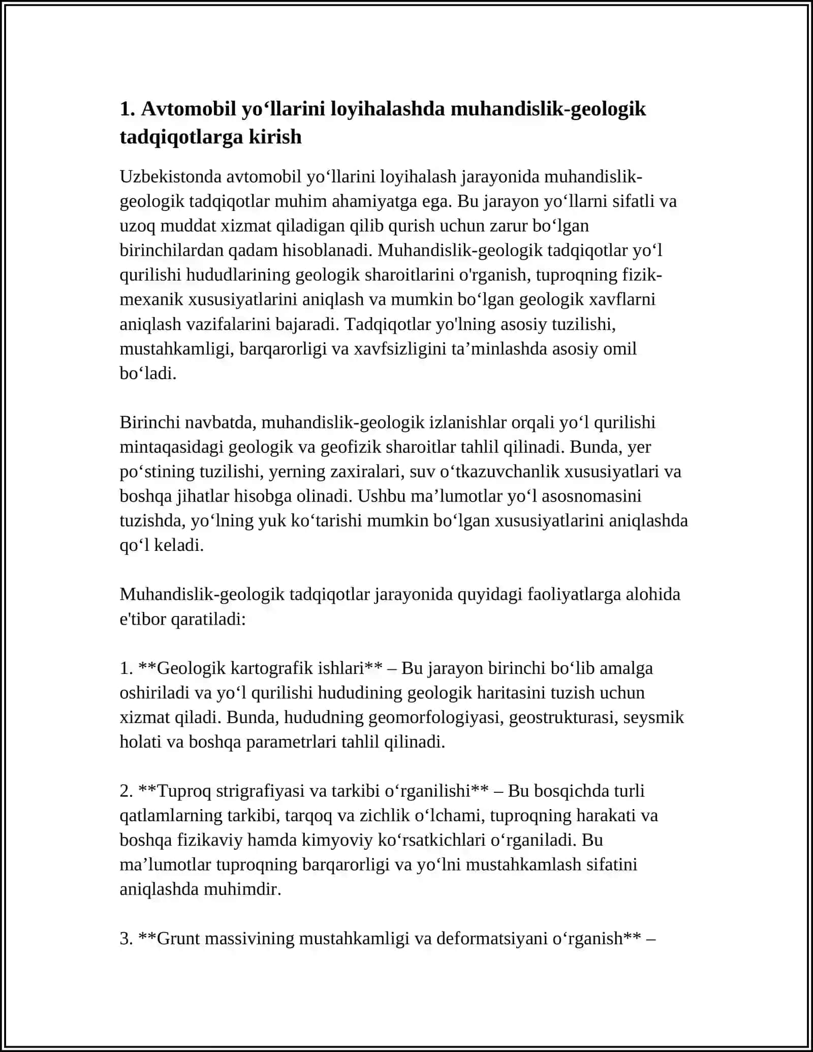 AVTOMOBIL YO‘LLARINI QIDIRUVIDA MUXANDISLIK GEOLOGIK QIDIRUV ISHLARI 4