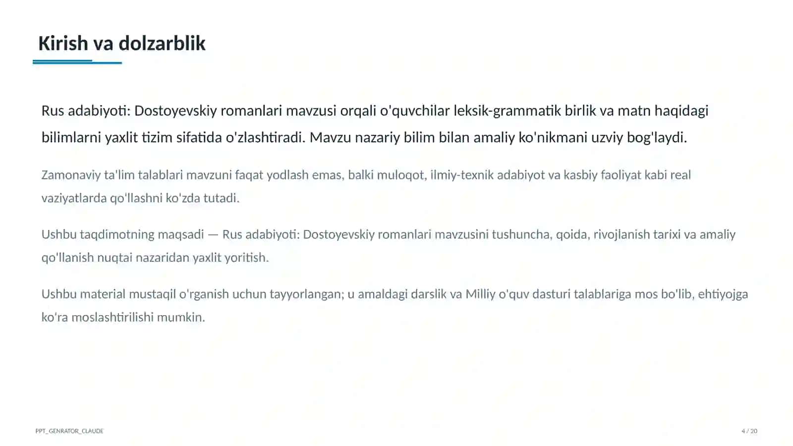 Rus adabiyoti: Dostoyevskiy romanlari (11-sinf) 4