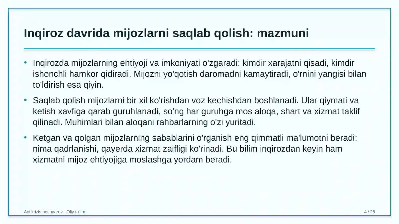 Antikrizis boshqaruv · Oliy ta'lim 4