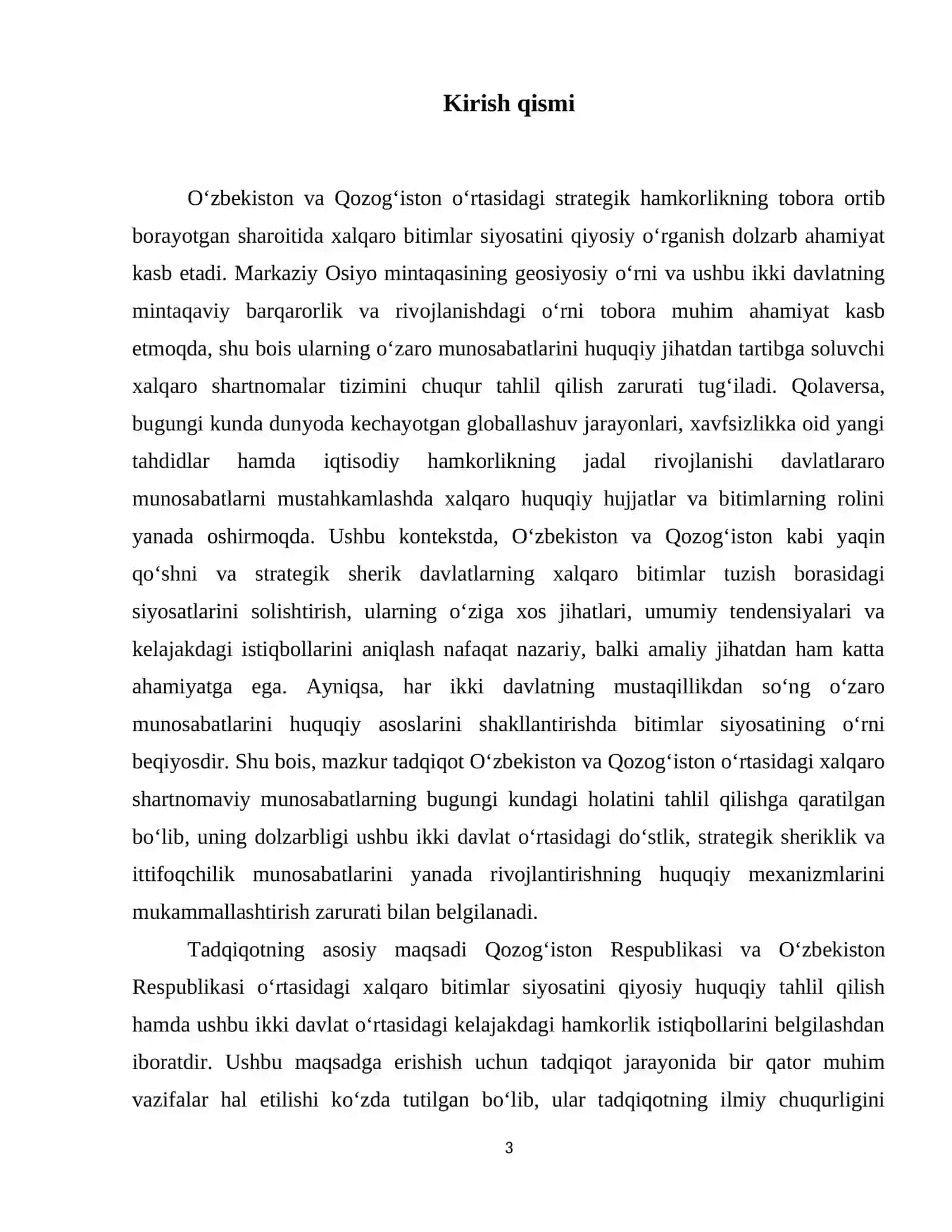 Qozogʻiston davlatini Oʻzbekiston davlati bilan xalqaro bitim siyosatini solishtirib ber 4