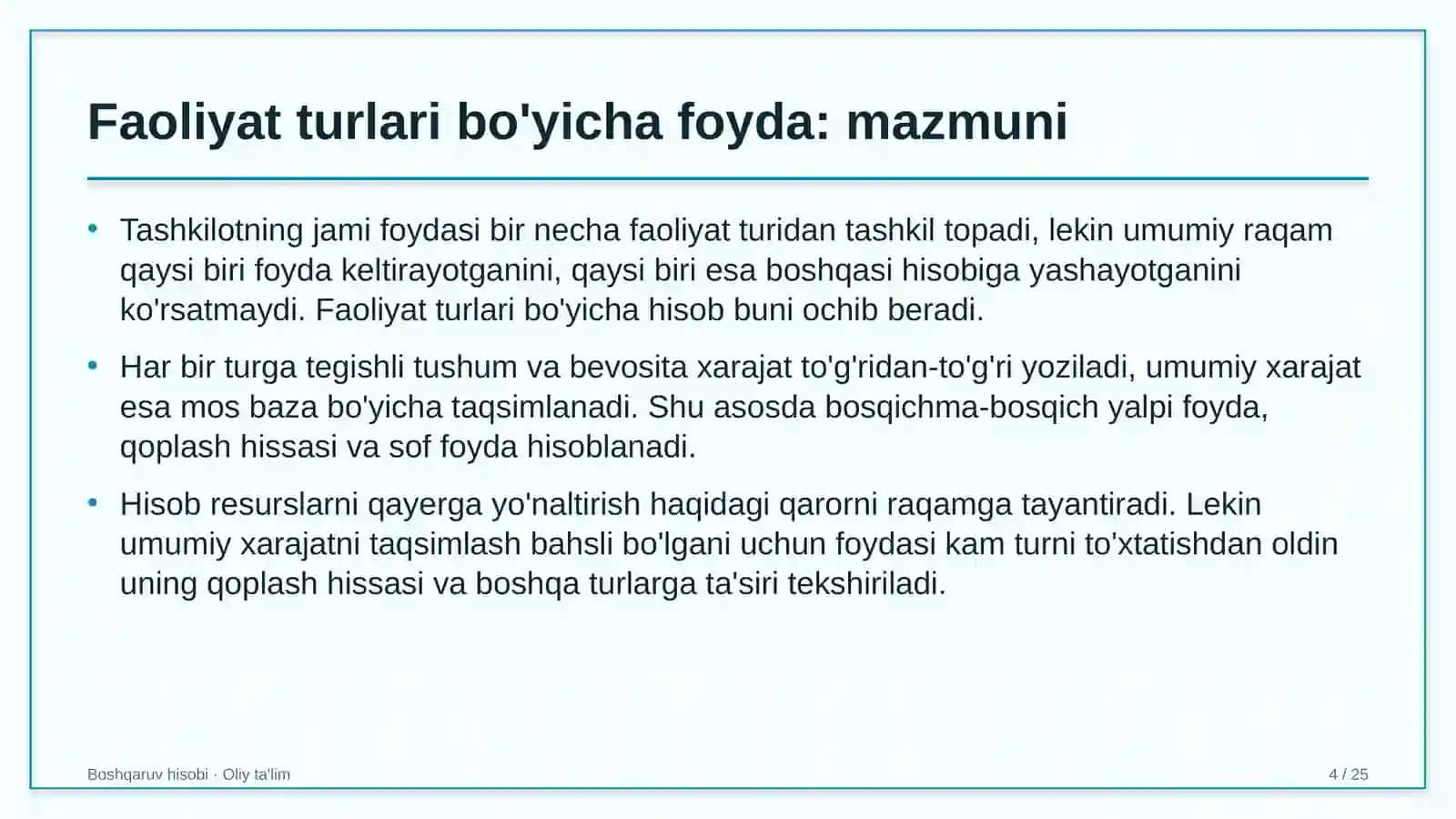 Boshqaruv hisobi · Oliy ta'lim 4