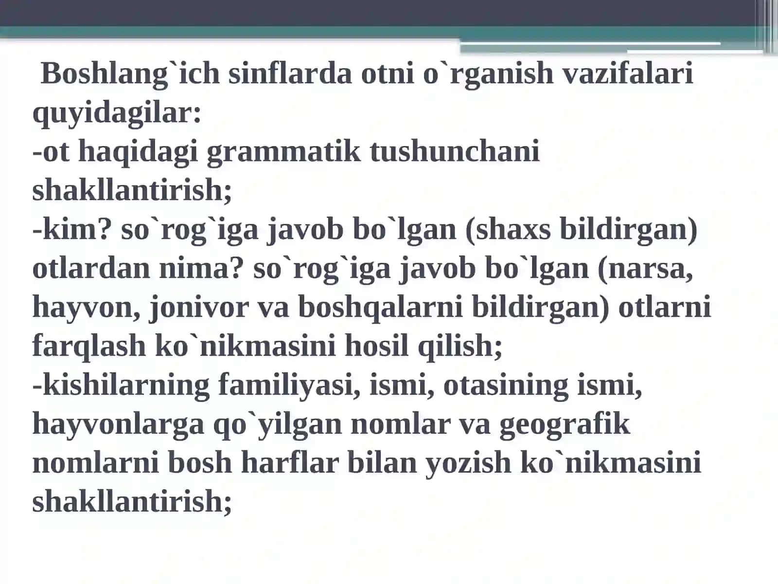 Otlarning egalik va kelishik qo‘shimchalari bilan o‘zgarishi, otlarning kelishik qo‘shimchalari bilan turlanishini o‘tish 4