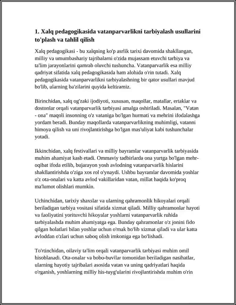 Xalq pedagogikasida vatanparvarlikni tarbiyalash usullarini to'plash va tahlil qilish 4