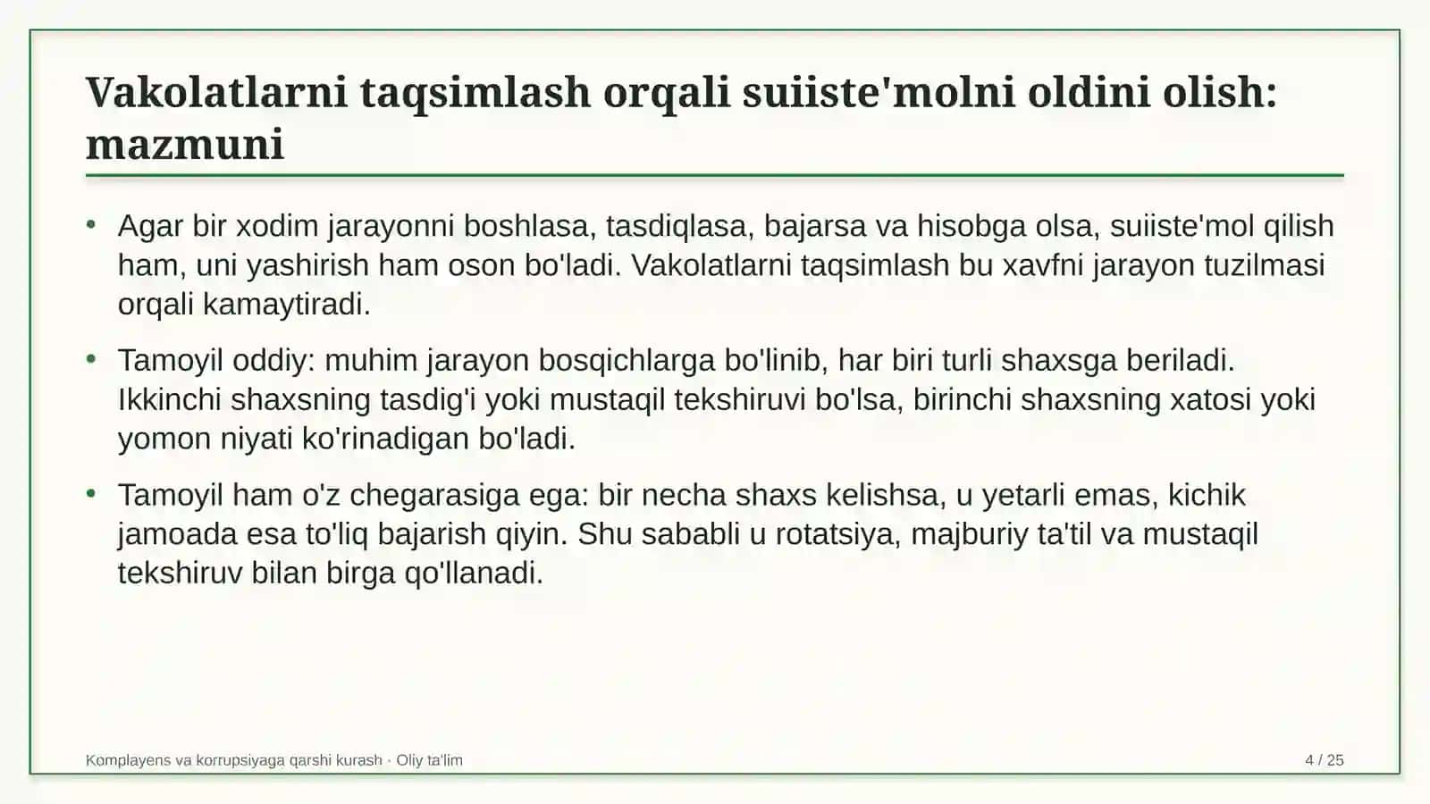 brokerlik kompaniyalarida vakolatlarni taqsimlash orqali suiiste'molni oldini olish 9177 4