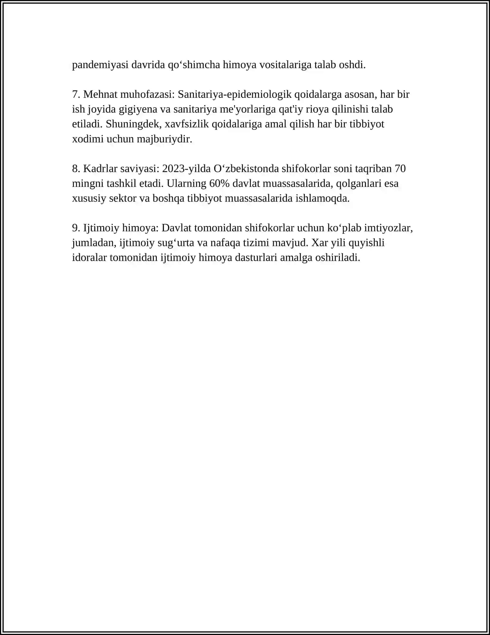 TURLI SOHA MUTAXASSISLIGIDAGI SHIFOKORLARNING MEHNAT GIGIYENASINI BAHOLASH 4