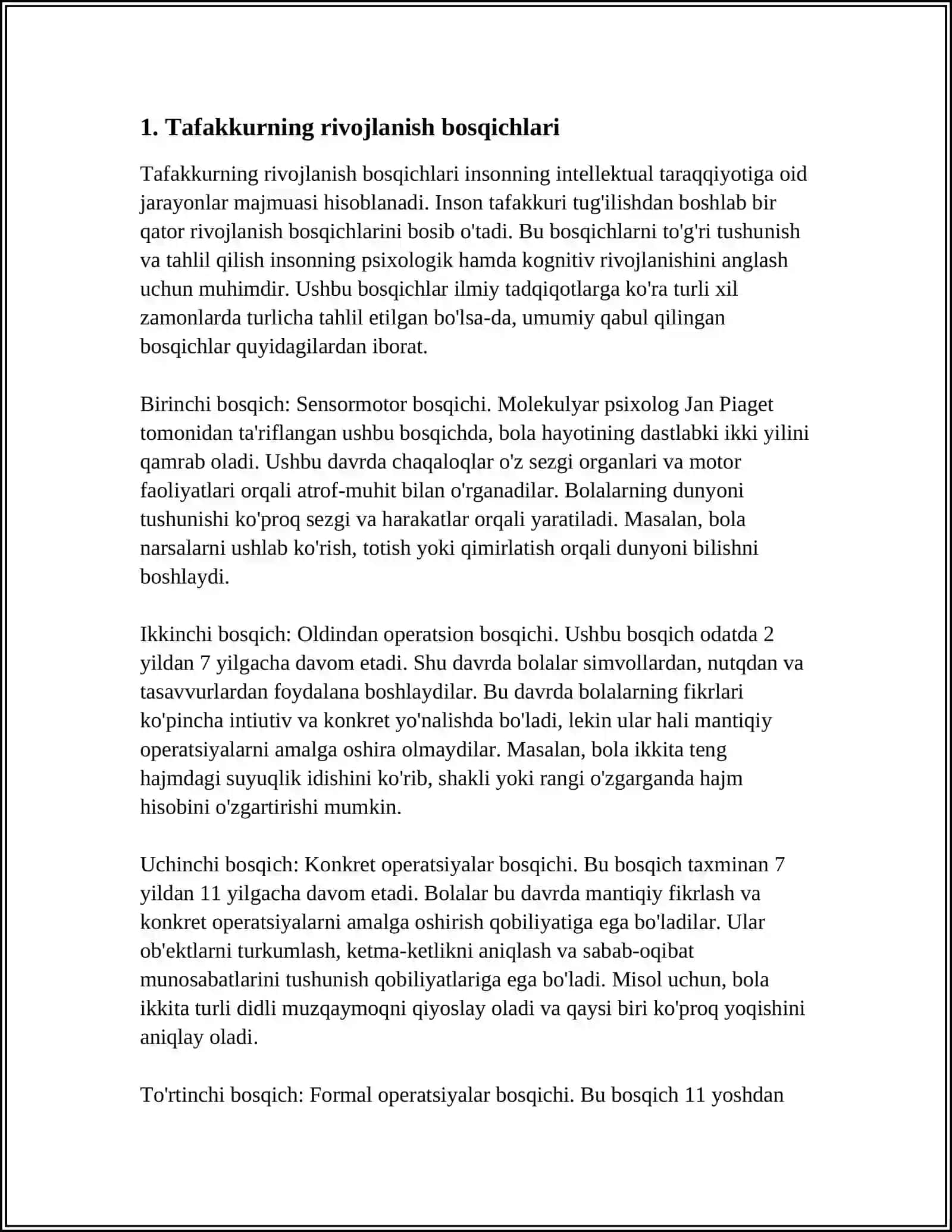 M7 TAFAKKURNING RIVOJLANISH XUSUSIYATLARI, INSON INTELEKTUAL TARAQQIYOTIDA TAFAKKUR O'RNI 4