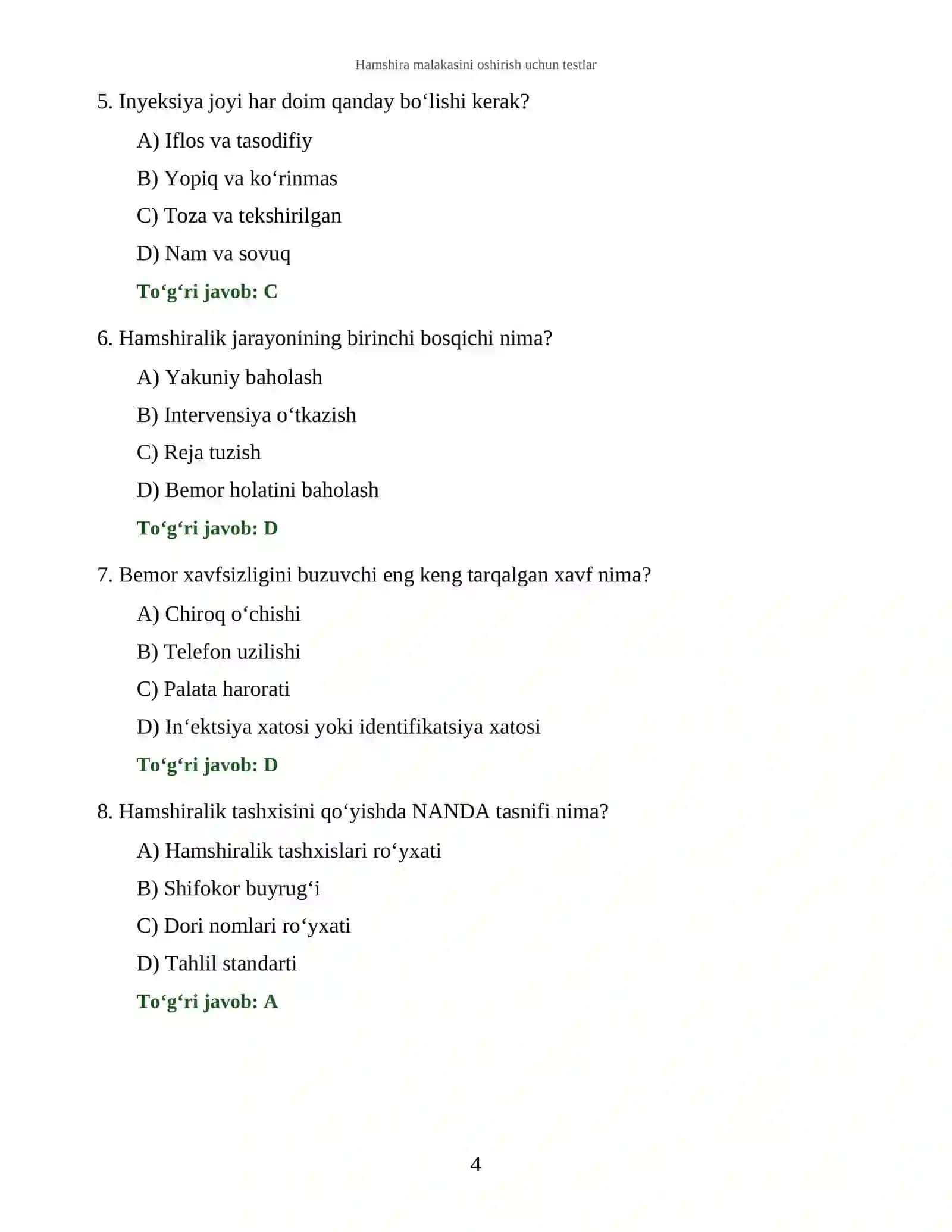 Hamshira malakasini oshirish uchun testlar 4
