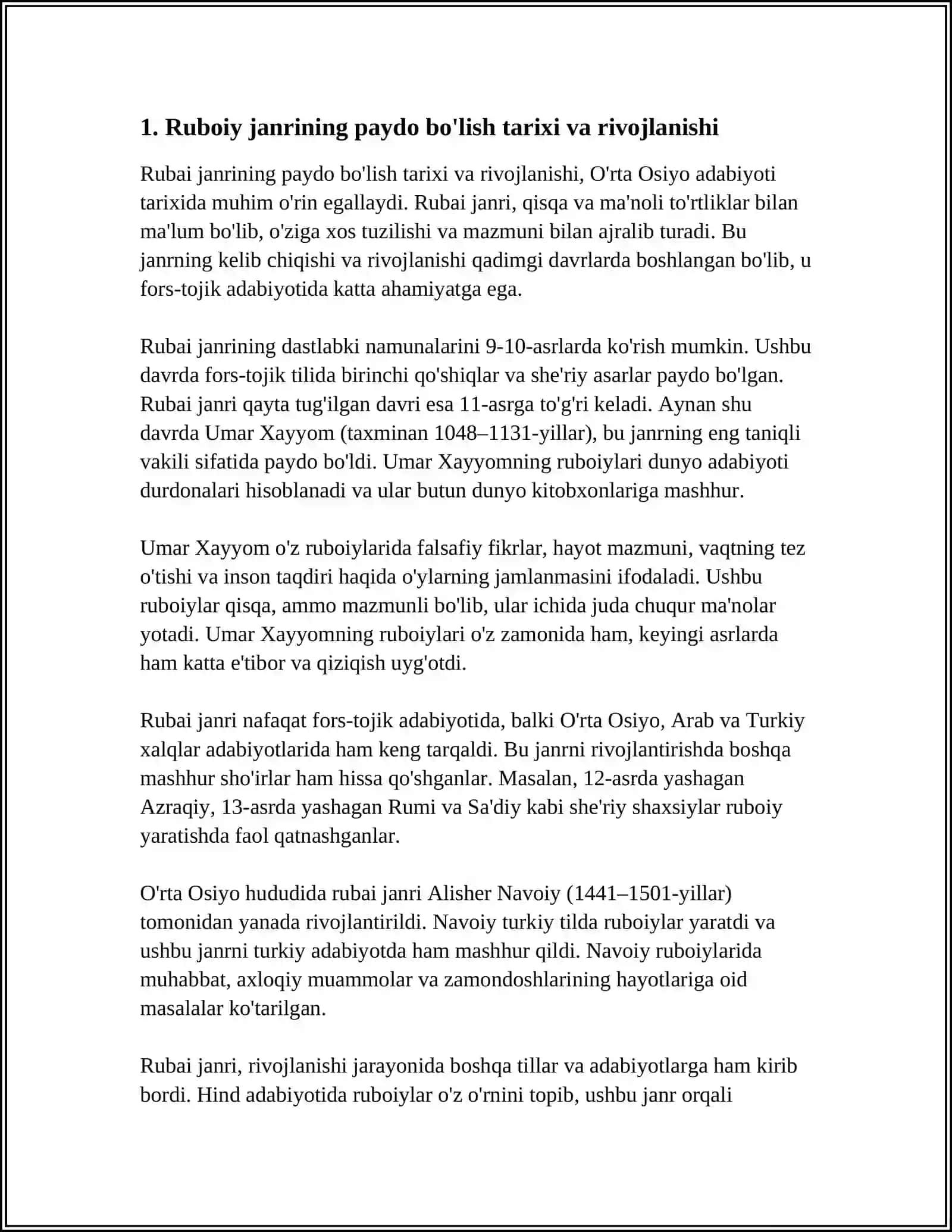 RUBOIY, TUYUQ, G'AZAL JANRIGA OID NAMUNALARNI IFODALI O'QISH 4