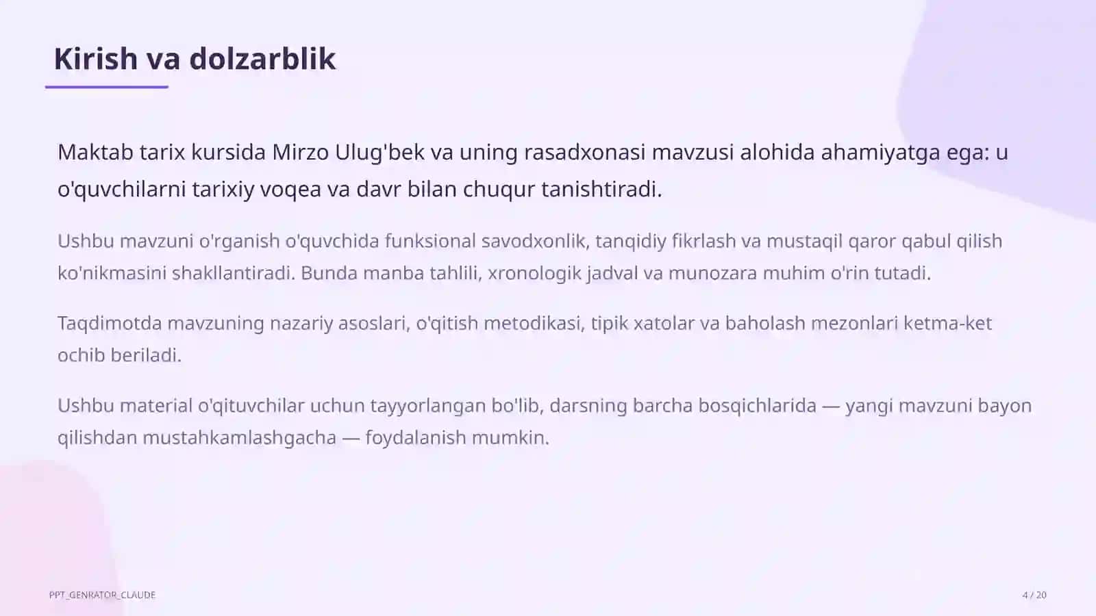 Mirzo Ulug'bek va uning rasadxonasi (5-sinf) 4