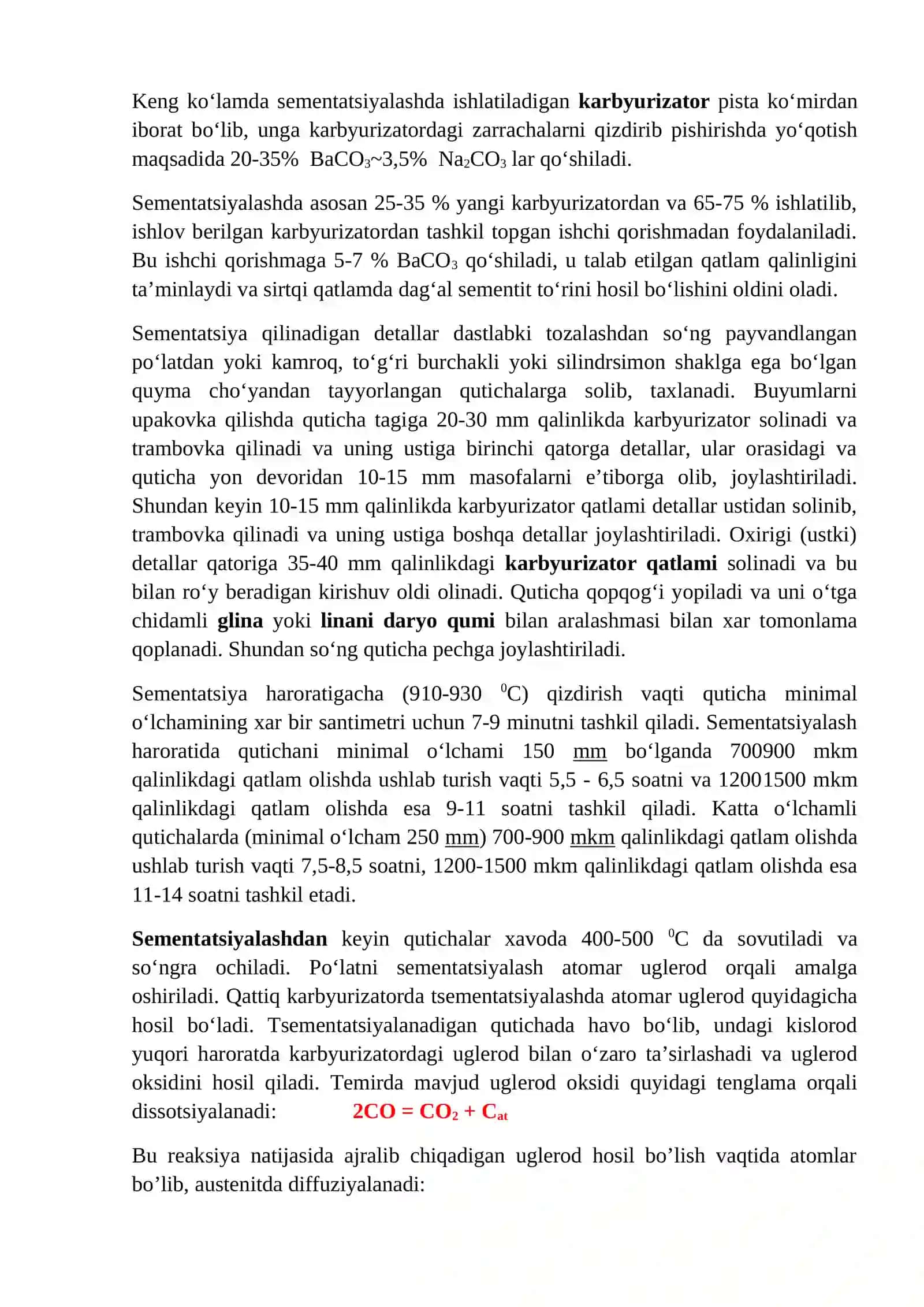 Po’latlarni kimyoviy-termik ishlov berish. Po’latlarni sementatsiyalash, azotlash va sianlash texnologik jarayonlari 4