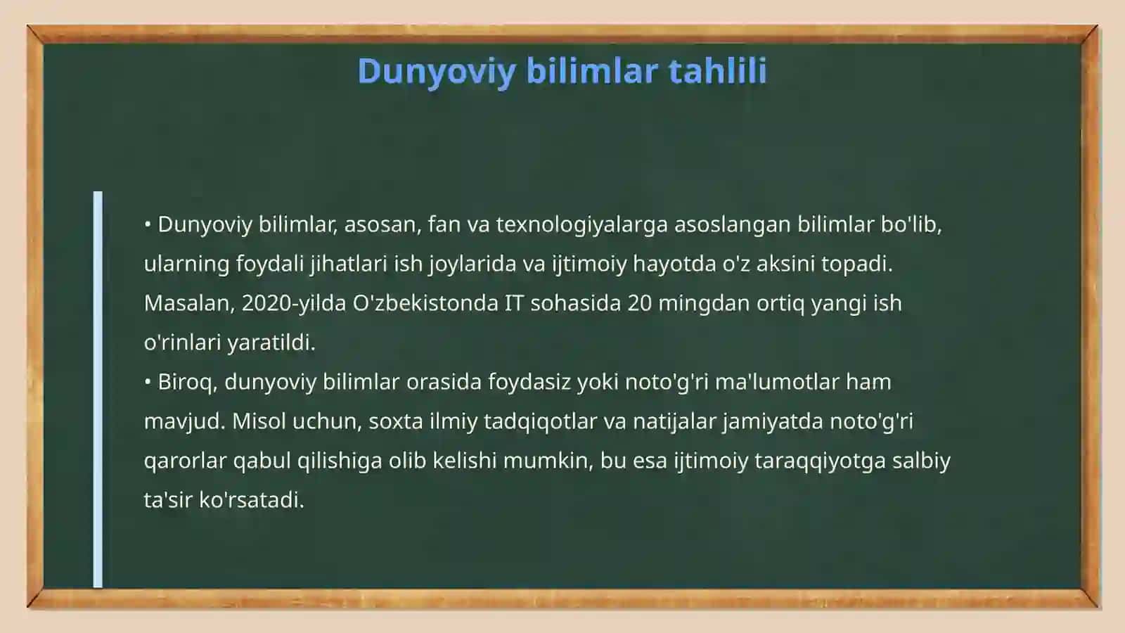 Dunyoviy va diniy bilimlar (foydali va foydasiz) mutanosibligiga erishishda sekulyarlashuvning oʻrni 4