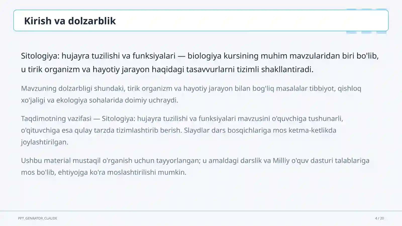 Sitologiya: hujayra tuzilishi va funksiyalari (9-sinf) 4