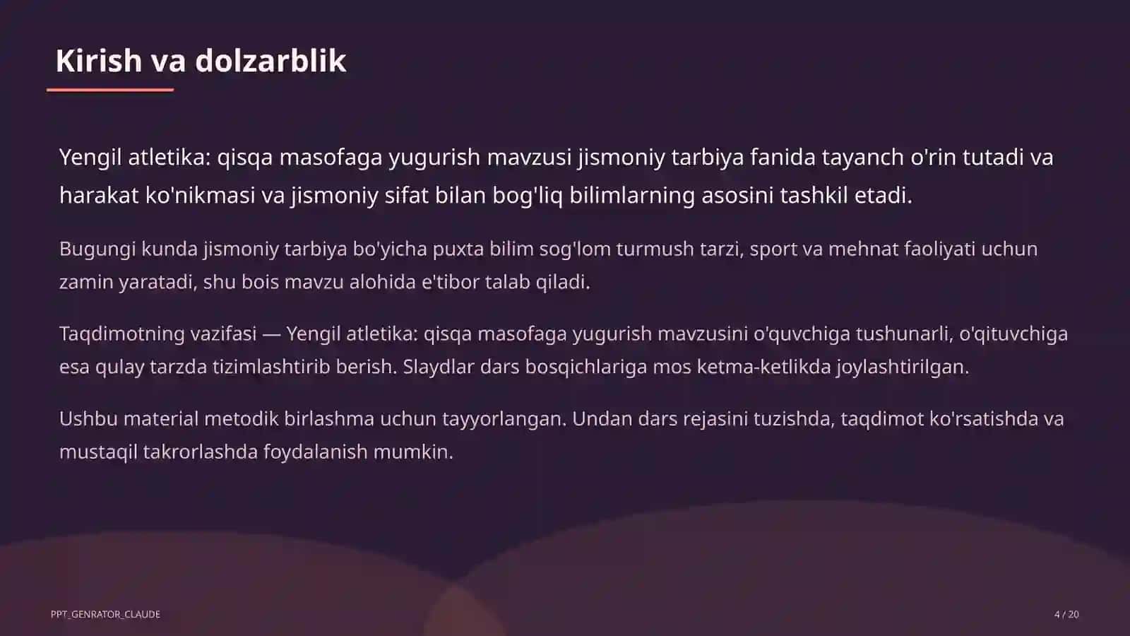 Yengil atletika: qisqa masofaga yugurish (4-sinf) 4