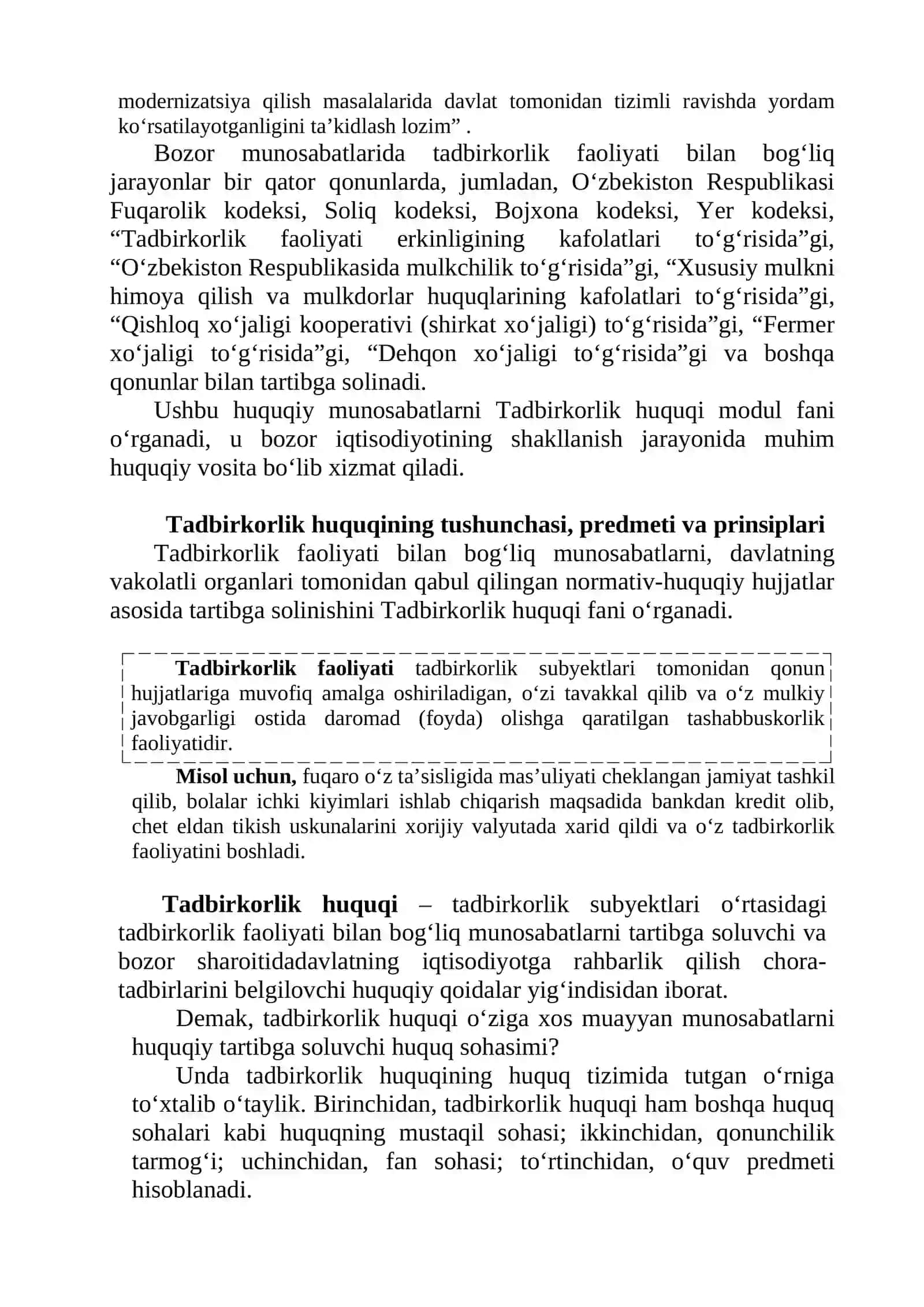 TADBIRKORLIK FAOLIYATI VA TADBIRKORLIK HUQUQI 4