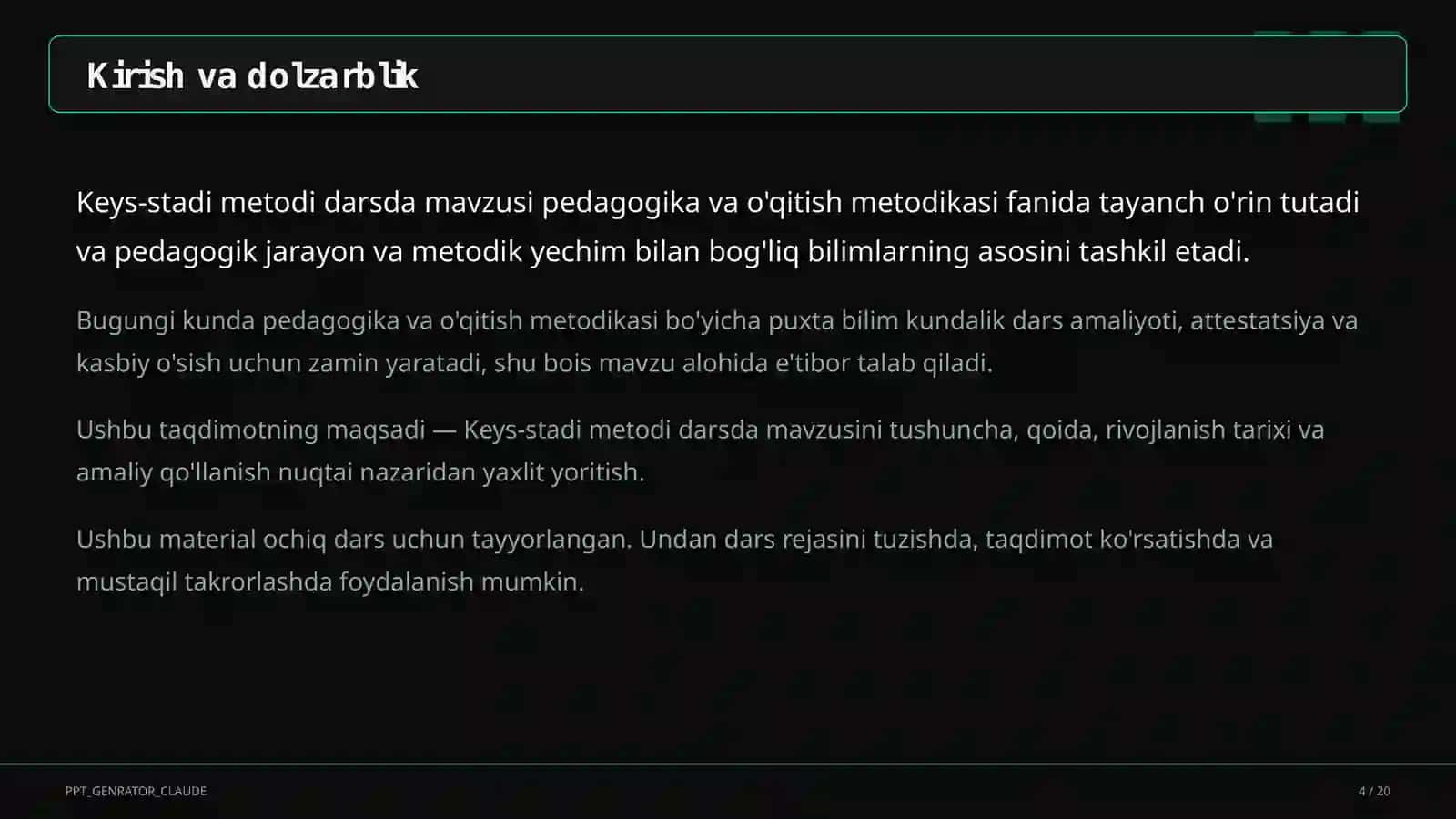Keys-stadi metodi darsda 4