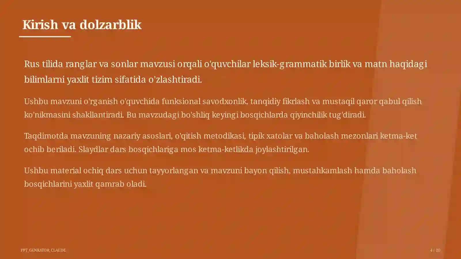 Rus tilida ranglar va sonlar (2-sinf) 4