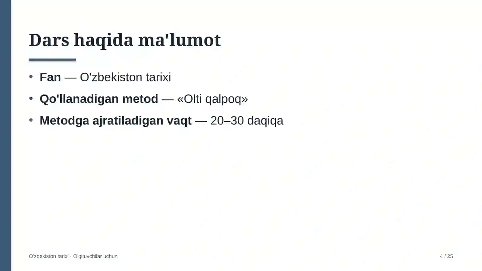 o'zbekiston tarixi darslarida olti qalpoq metodidan foydalanish 9900 4