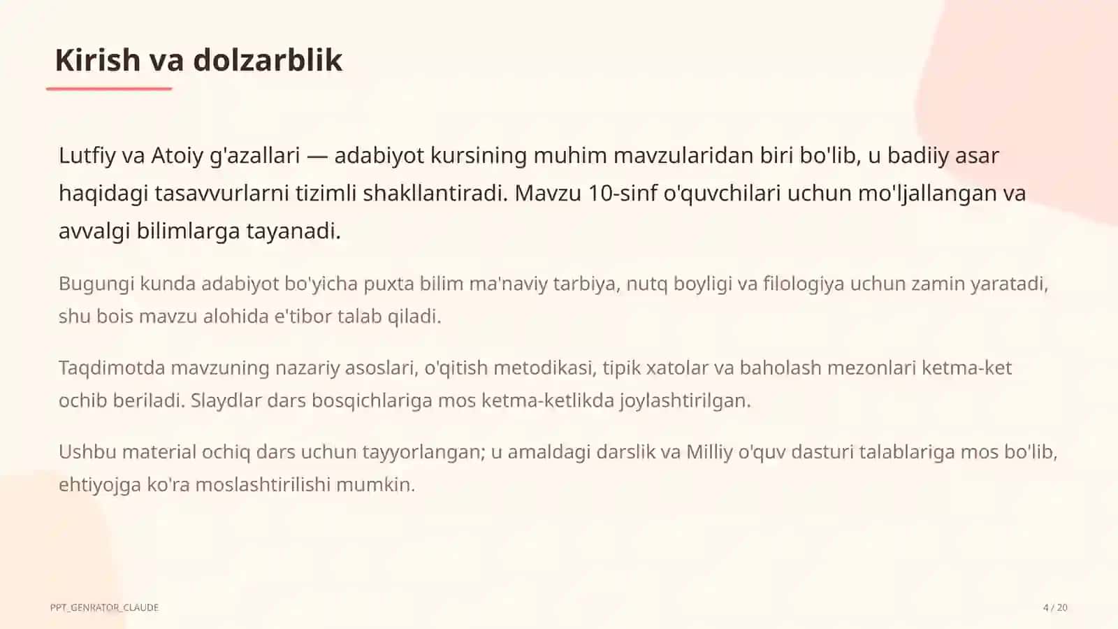 Lutfiy va Atoiy g'azallari (10-sinf) 4
