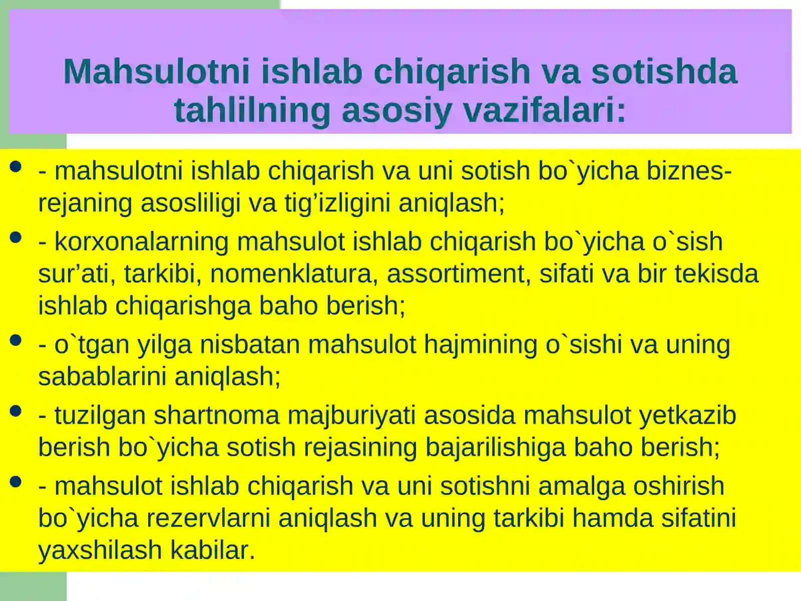 Kоrхоnalarningishlab chiqarish faоliyatini ifоdalоvchiko`rsatkichlarni tahlil qilish usullari 4