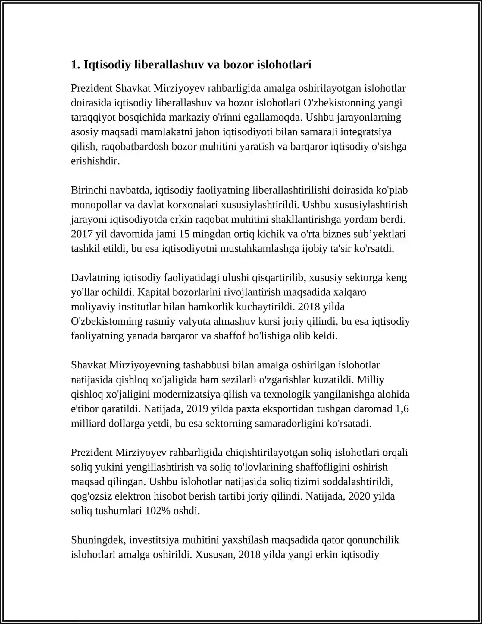 YANGI O'ZBEKISTONDA PREZIDENT SHAVKAT MIRZIYOYEV RAHBARLIGI VA TASHABBUSI OSTIDA AMALGA OSHIRILAYOTGAN ISLOHOTLAR 4