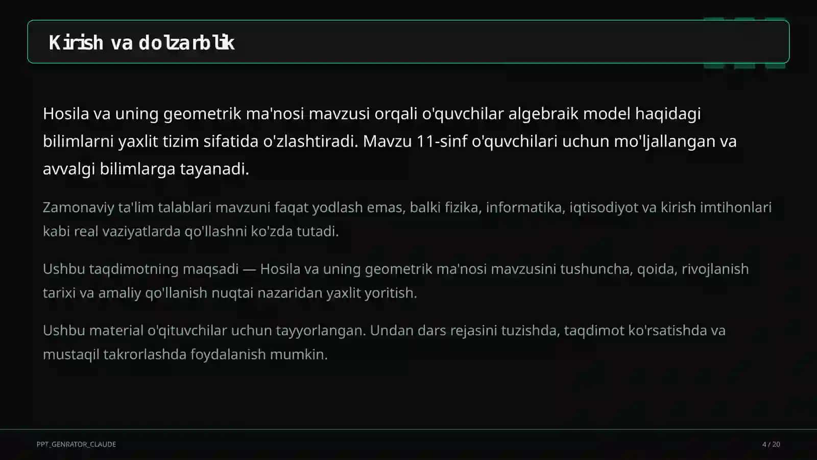 Hosila va uning geometrik ma'nosi (11-sinf) 4