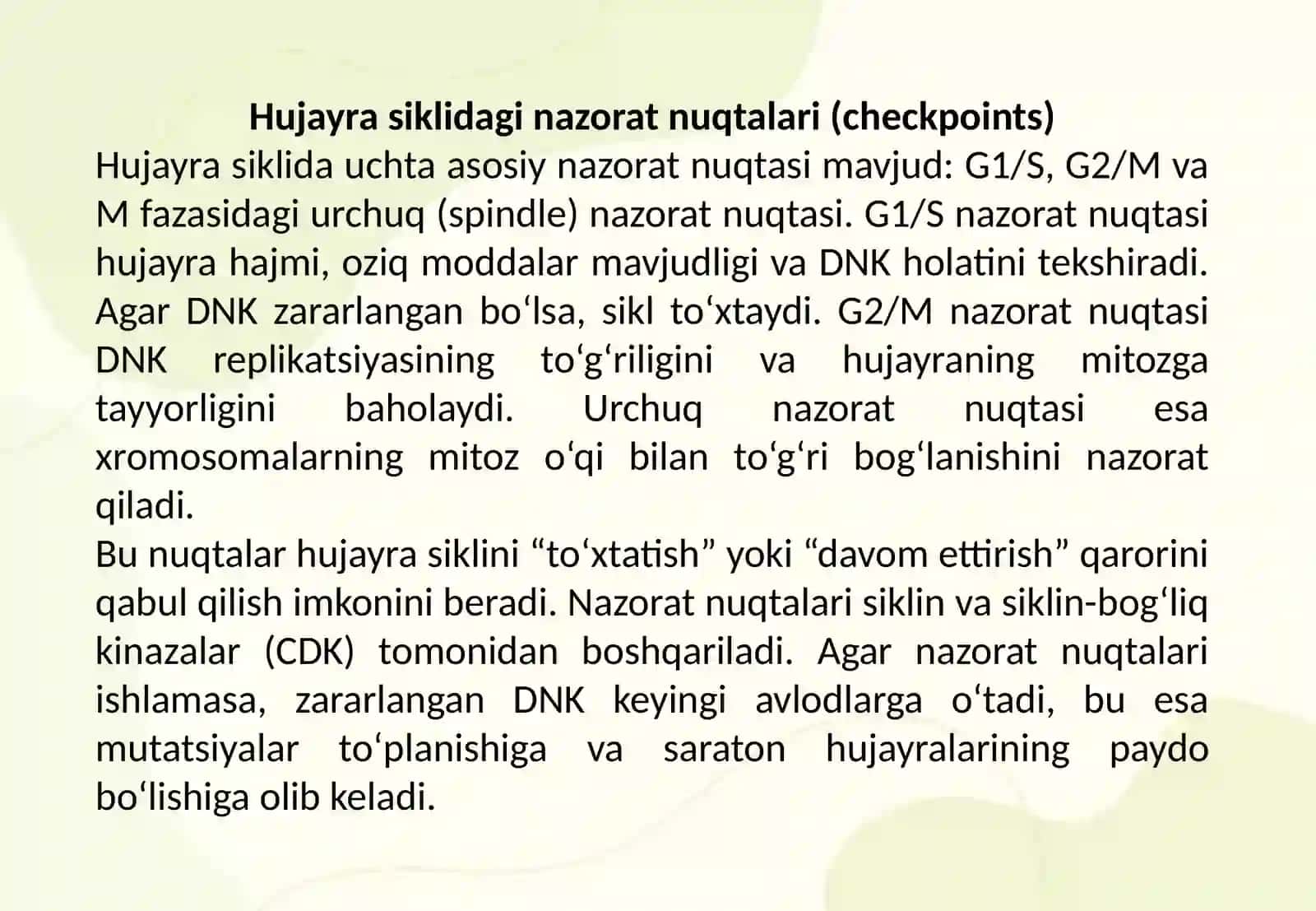 Hujayra siklini nazorat qiluvchi genlar va ularning buzilishi 4