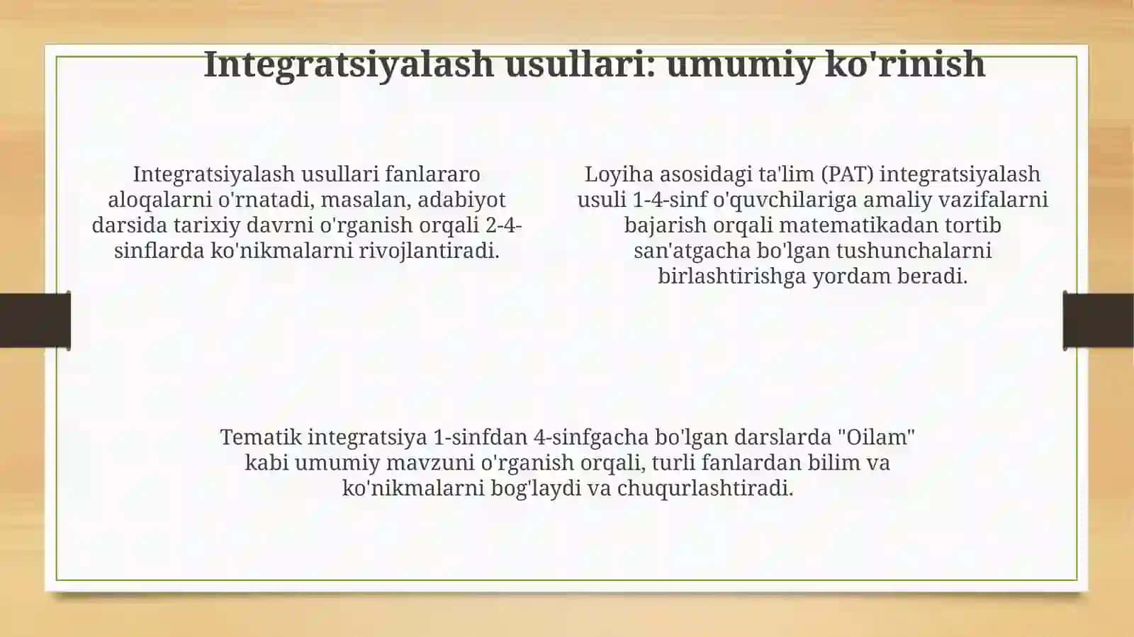 Boshlanĝich sinf darslarini integratsiyalash shakl, usul va vositalar 4