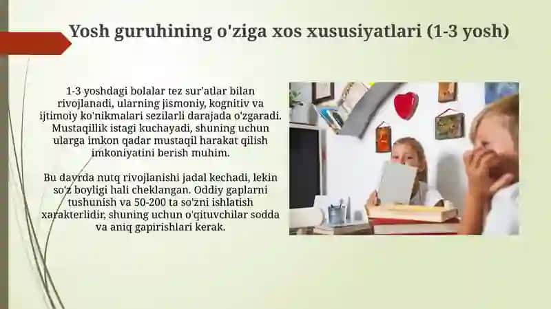 Maktabgacha ta'lim muassasalarida 1-3 yoshli bolalarning hayotini to'g'ri tashkil etish muammolari 4